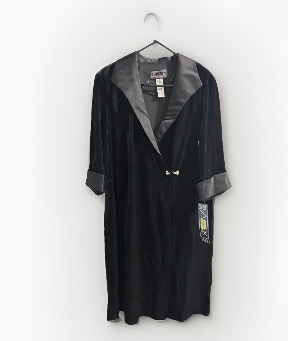 Alex Evenings Black Velvet Jacket Style Dress Womens Sz 20WP Rhinestone Cocktail